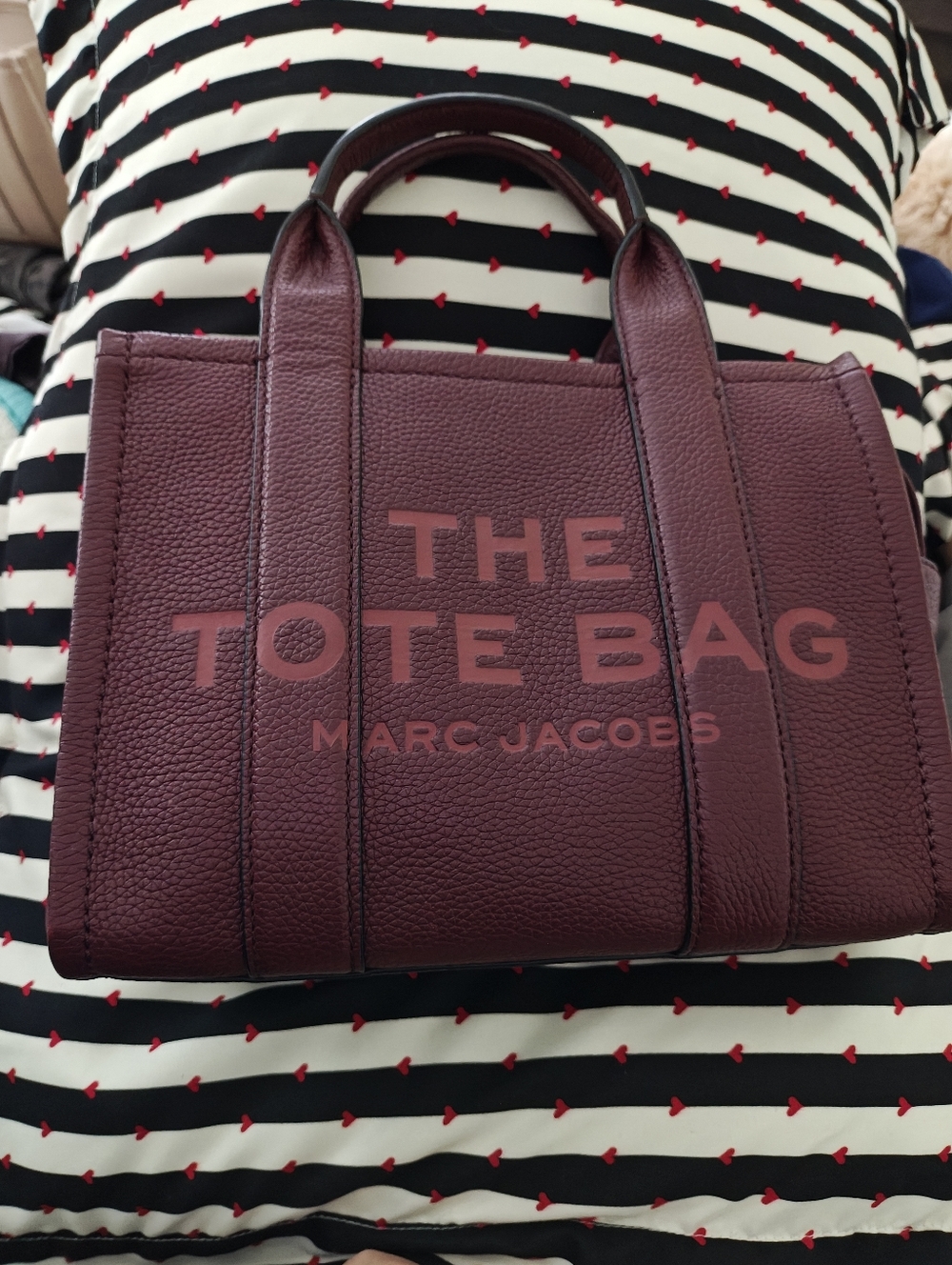 Marc Jacobs Small Burgundy Leather Tote with Bold Logo